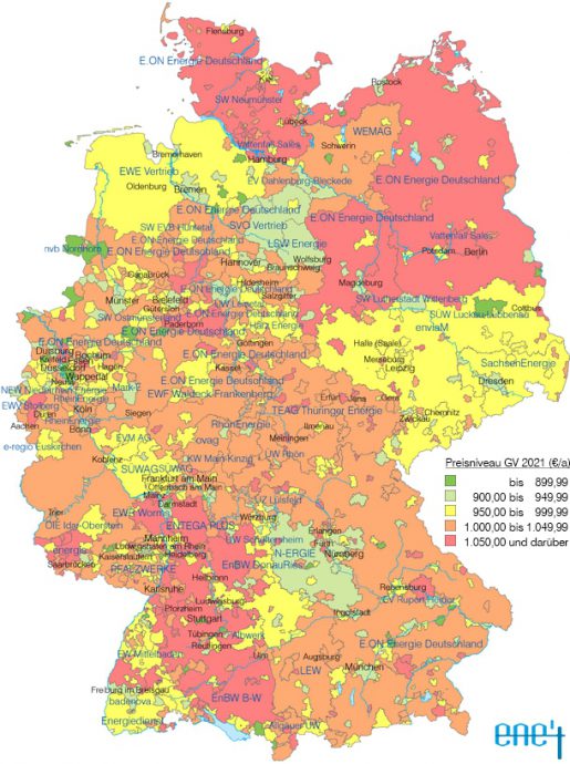 Preisniveau Grundversorgung Strom 2021