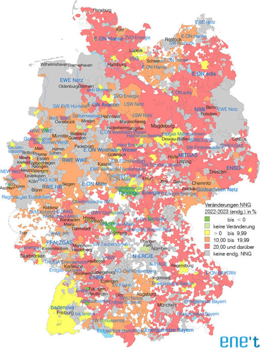 Prozentuale Veränderung der endgültigen Gasnetzentgelte 2023 gegenüber 2022