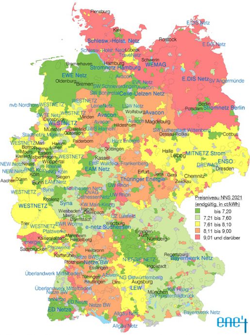 Preisniveau endgültige Netzentgelte Strom 2021