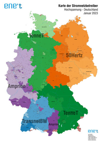 Karte der Stromnetzbetreiber Hochspannung 2023